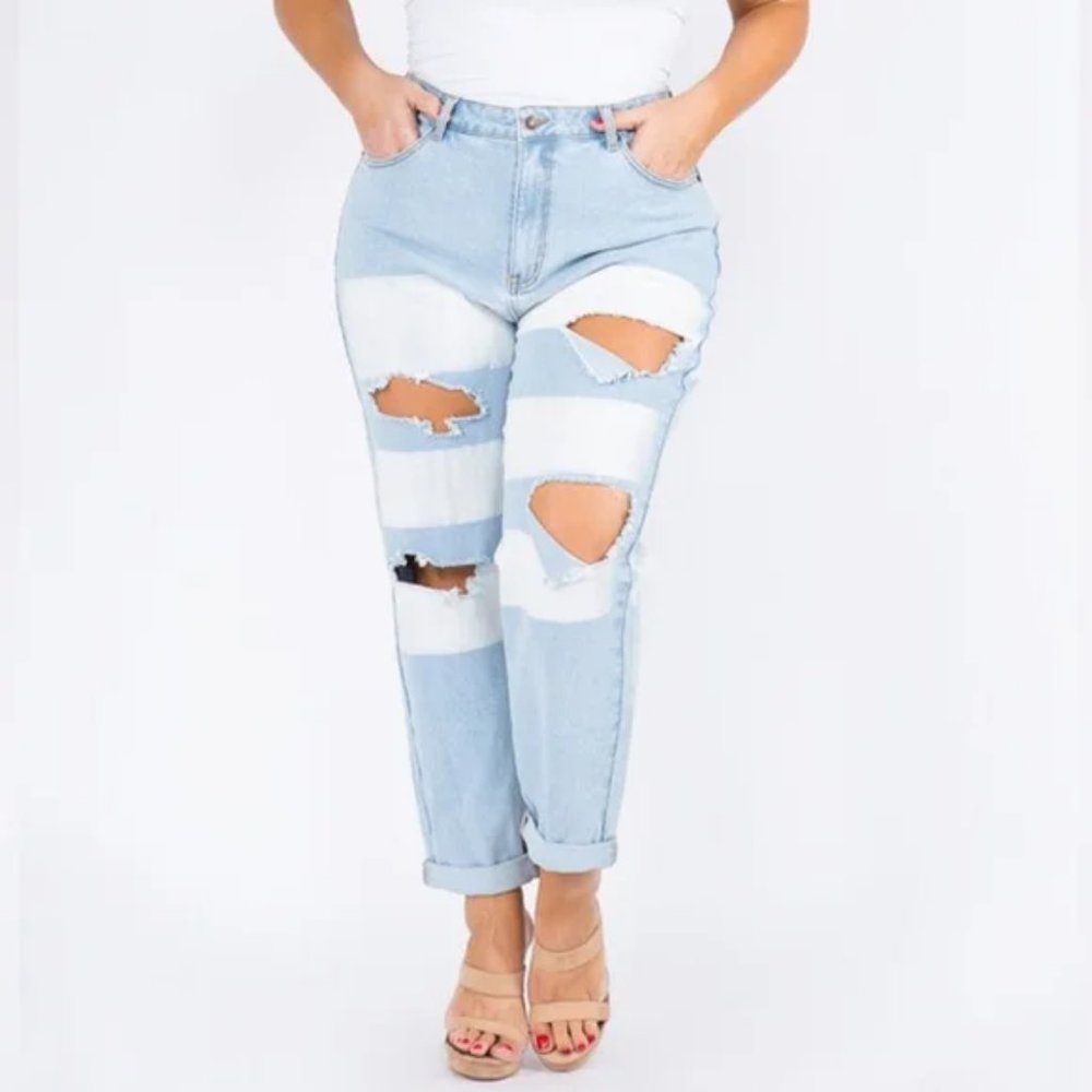 American Bazi Distressed Highwaist Bleached Mom Jeans